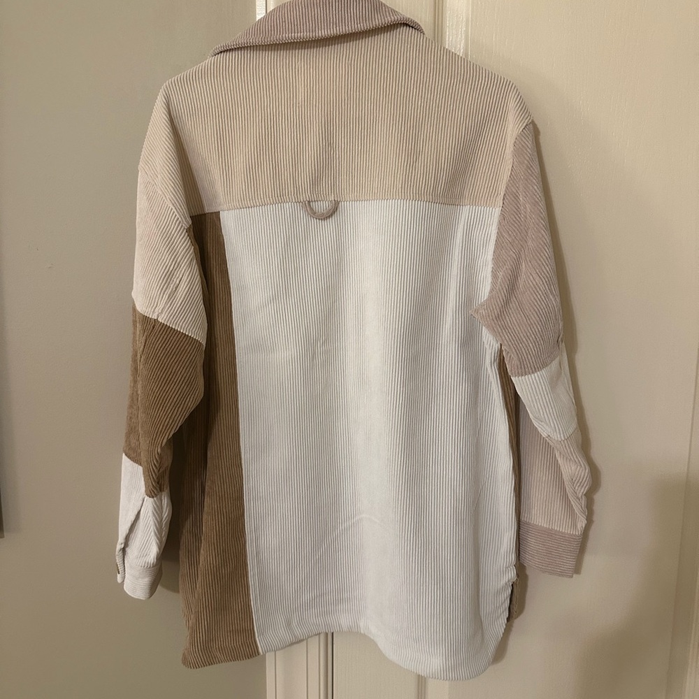 Color block Corduroy Jacket/Shacket in Pale Pink, Cream, Taupe, and Brown. - Picture 2 of 6